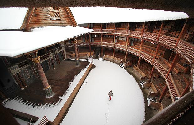 The Globe Theatre in the snow